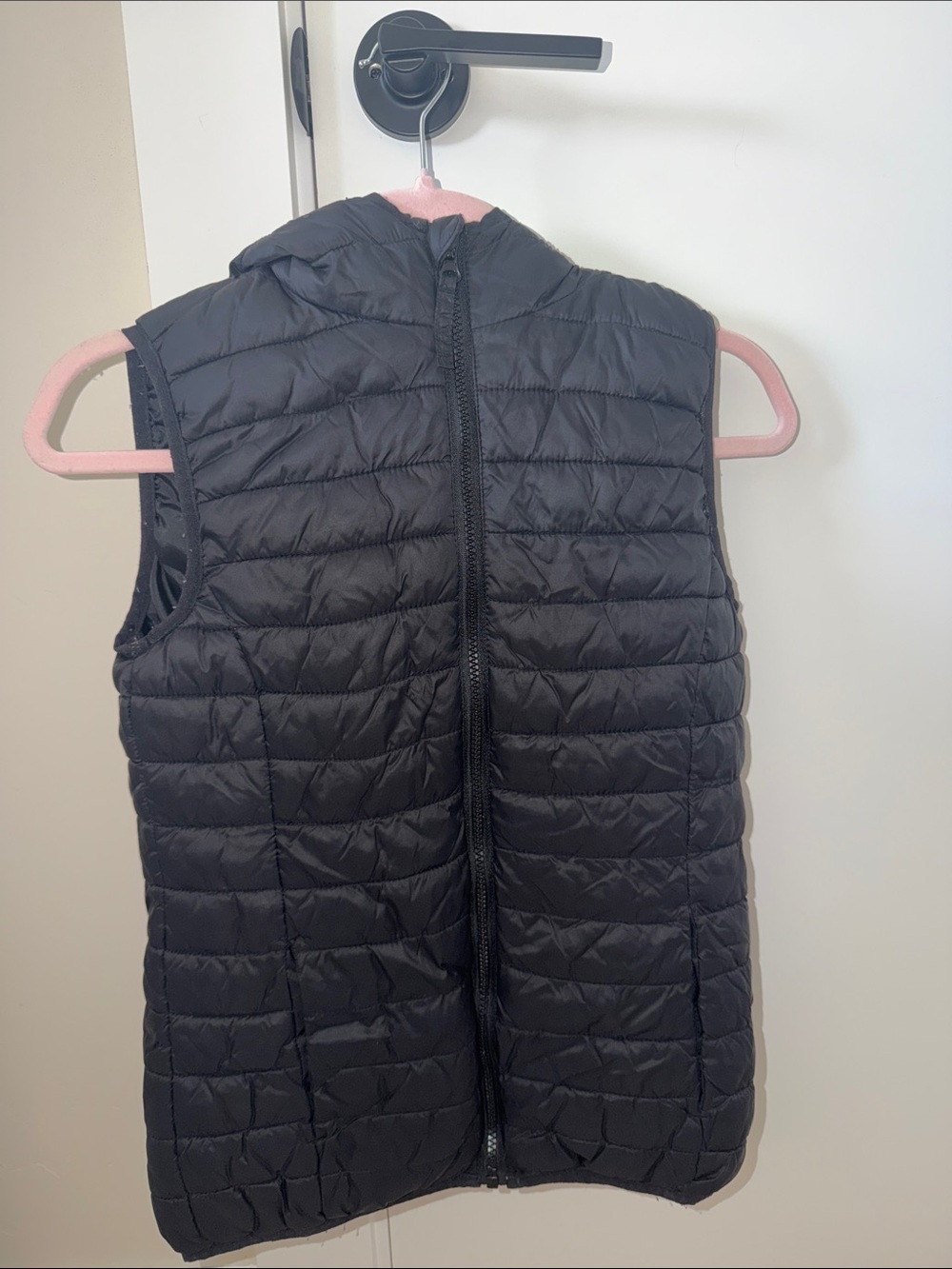 Women's Black Quilted Hooded Puffer Vest